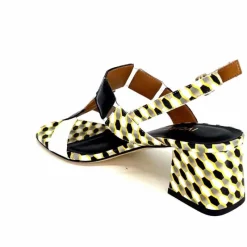 Talon|Fantaisie<Ivoire0330 Sandales à Talons Ivoire 604 Exagon Cuir Blanc Doré Noir