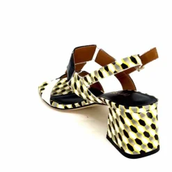 Talon|Fantaisie<Ivoire0330 Sandales à Talons Ivoire 604 Exagon Cuir Blanc Doré Noir