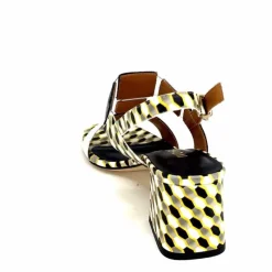 Talon|Fantaisie<Ivoire0330 Sandales à Talons Ivoire 604 Exagon Cuir Blanc Doré Noir