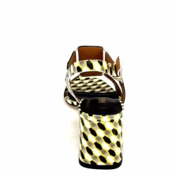 Talon|Fantaisie<Ivoire0330 Sandales à Talons Ivoire 604 Exagon Cuir Blanc Doré Noir