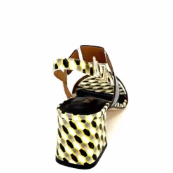 Talon|Fantaisie<Ivoire0330 Sandales à Talons Ivoire 604 Exagon Cuir Blanc Doré Noir