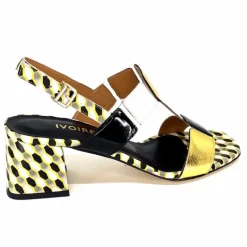 Talon|Fantaisie<Ivoire0330 Sandales à Talons Ivoire 604 Exagon Cuir Blanc Doré Noir