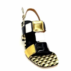 Talon|Fantaisie<Ivoire0330 Sandales à Talons Ivoire 604 Exagon Cuir Blanc Doré Noir