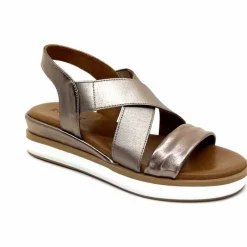 Vacances|Compensées & Plateformes<Inuovo Sandales Compensées 113015 Cuir Métal Ash Taupe