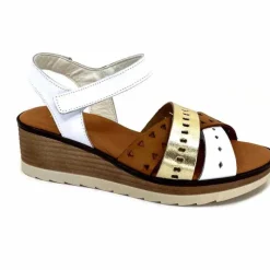 Vacances|Plateformes<Ivoire0375a Sandales Compensées Ivoire Basse Cuir Blanc Or Marron