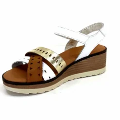 Vacances|Plateformes<Ivoire0375a Sandales Compensées Ivoire Basse Cuir Blanc Or Marron