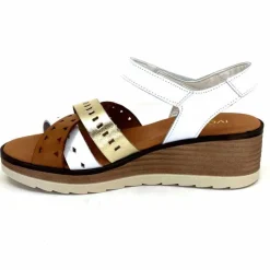 Vacances|Plateformes<Ivoire0375a Sandales Compensées Ivoire Basse Cuir Blanc Or Marron