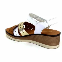 Vacances|Plateformes<Ivoire0375a Sandales Compensées Ivoire Basse Cuir Blanc Or Marron