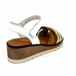Vacances|Plateformes<Ivoire0375a Sandales Compensées Ivoire Basse Cuir Blanc Or Marron