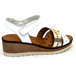 Vacances|Plateformes<Ivoire0375a Sandales Compensées Ivoire Basse Cuir Blanc Or Marron