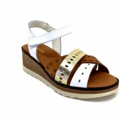 Vacances|Plateformes<Ivoire0375a Sandales Compensées Ivoire Basse Cuir Blanc Or Marron