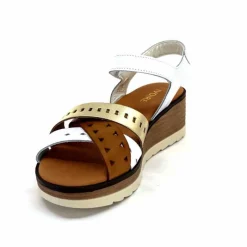 Vacances|Plateformes<Ivoire0375a Sandales Compensées Ivoire Basse Cuir Blanc Or Marron