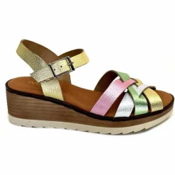 Vacances|Plateformes<Ivoire0375a Sandales Compensées Ivoire Rene Cuir Métal Or Rose Vert Argent