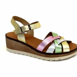 Vacances|Plateformes<Ivoire0375a Sandales Compensées Ivoire Rene Cuir Métal Or Rose Vert Argent