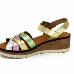 Vacances|Plateformes<Ivoire0375a Sandales Compensées Ivoire Rene Cuir Métal Or Rose Vert Argent