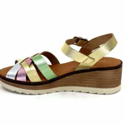 Vacances|Plateformes<Ivoire0375a Sandales Compensées Ivoire Rene Cuir Métal Or Rose Vert Argent