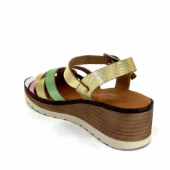Vacances|Plateformes<Ivoire0375a Sandales Compensées Ivoire Rene Cuir Métal Or Rose Vert Argent