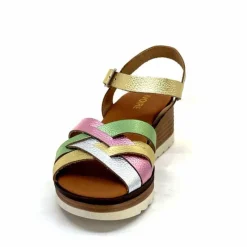 Vacances|Plateformes<Ivoire0375a Sandales Compensées Ivoire Rene Cuir Métal Or Rose Vert Argent