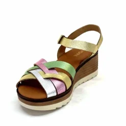 Vacances|Plateformes<Ivoire0375a Sandales Compensées Ivoire Rene Cuir Métal Or Rose Vert Argent