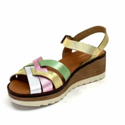 Vacances|Plateformes<Ivoire0375a Sandales Compensées Ivoire Rene Cuir Métal Or Rose Vert Argent