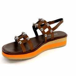 Vacances|Plateformes<plumers Sandales Compensées Ivoire 3744/237 Cuir Marron