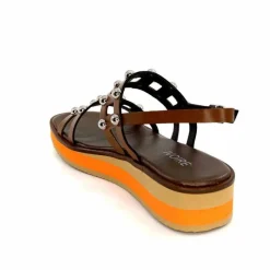 Vacances|Plateformes<plumers Sandales Compensées Ivoire 3744/237 Cuir Marron