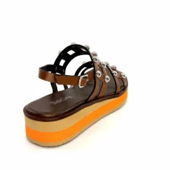 Vacances|Plateformes<plumers Sandales Compensées Ivoire 3744/237 Cuir Marron