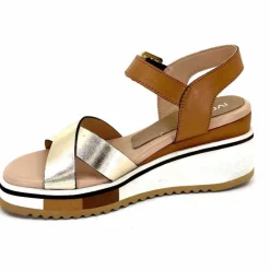 Vacances|Plateformes<Ivoire0130a Sandales Compensées Ivoire 2F5127 Cuir Marron Or