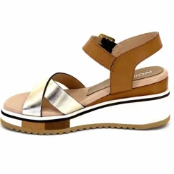 Vacances|Plateformes<Ivoire0130a Sandales Compensées Ivoire 2F5127 Cuir Marron Or