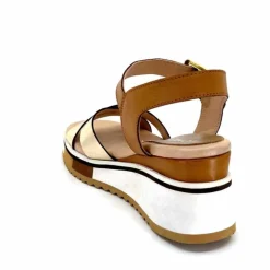 Vacances|Plateformes<Ivoire0130a Sandales Compensées Ivoire 2F5127 Cuir Marron Or