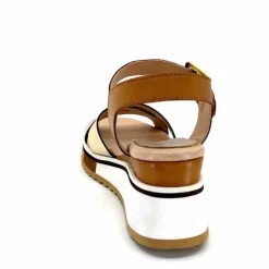 Vacances|Plateformes<Ivoire0130a Sandales Compensées Ivoire 2F5127 Cuir Marron Or