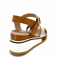 Vacances|Plateformes<Ivoire0130a Sandales Compensées Ivoire 2F5127 Cuir Marron Or