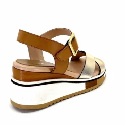 Vacances|Plateformes<Ivoire0130a Sandales Compensées Ivoire 2F5127 Cuir Marron Or