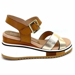 Vacances|Plateformes<Ivoire0130a Sandales Compensées Ivoire 2F5127 Cuir Marron Or