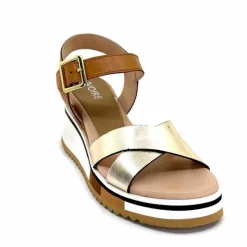 Vacances|Plateformes<Ivoire0130a Sandales Compensées Ivoire 2F5127 Cuir Marron Or