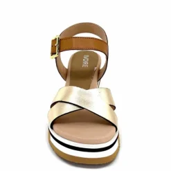 Vacances|Plateformes<Ivoire0130a Sandales Compensées Ivoire 2F5127 Cuir Marron Or