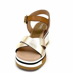 Vacances|Plateformes<Ivoire0130a Sandales Compensées Ivoire 2F5127 Cuir Marron Or