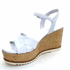 Vacances|Compensées & Plateformes<Nero Giardini Sandales Compensées NeroGiardini 410630 D7078 Cuir Raffia Blanc