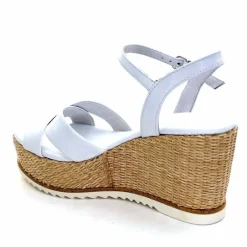 Vacances|Compensées & Plateformes<Nero Giardini Sandales Compensées NeroGiardini 410630 D7078 Cuir Raffia Blanc