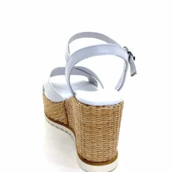 Vacances|Compensées & Plateformes<Nero Giardini Sandales Compensées NeroGiardini 410630 D7078 Cuir Raffia Blanc