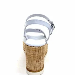 Vacances|Compensées & Plateformes<Nero Giardini Sandales Compensées NeroGiardini 410630 D7078 Cuir Raffia Blanc