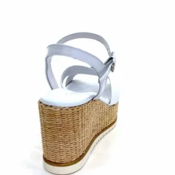 Vacances|Compensées & Plateformes<Nero Giardini Sandales Compensées NeroGiardini 410630 D7078 Cuir Raffia Blanc