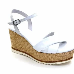 Vacances|Compensées & Plateformes<Nero Giardini Sandales Compensées NeroGiardini 410630 D7078 Cuir Raffia Blanc