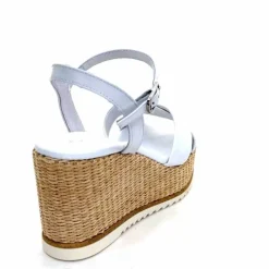 Vacances|Compensées & Plateformes<Nero Giardini Sandales Compensées NeroGiardini 410630 D7078 Cuir Raffia Blanc