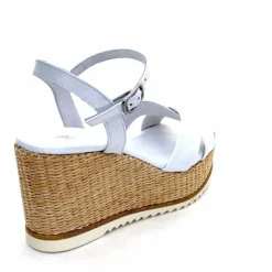 Vacances|Compensées & Plateformes<Nero Giardini Sandales Compensées NeroGiardini 410630 D7078 Cuir Raffia Blanc