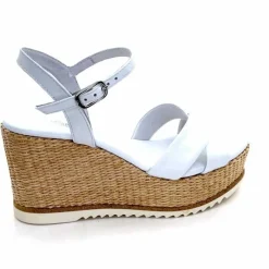 Vacances|Compensées & Plateformes<Nero Giardini Sandales Compensées NeroGiardini 410630 D7078 Cuir Raffia Blanc