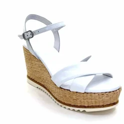 Vacances|Compensées & Plateformes<Nero Giardini Sandales Compensées NeroGiardini 410630 D7078 Cuir Raffia Blanc