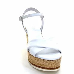 Vacances|Compensées & Plateformes<Nero Giardini Sandales Compensées NeroGiardini 410630 D7078 Cuir Raffia Blanc