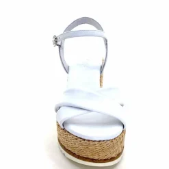Vacances|Compensées & Plateformes<Nero Giardini Sandales Compensées NeroGiardini 410630 D7078 Cuir Raffia Blanc