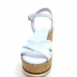 Vacances|Compensées & Plateformes<Nero Giardini Sandales Compensées NeroGiardini 410630 D7078 Cuir Raffia Blanc